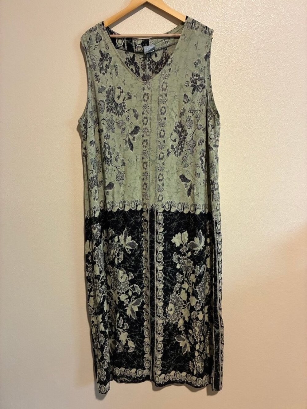 Vintage Rabbit Rabbit Rabbit Women's Green Floral Sleeveless Dress Size 16W